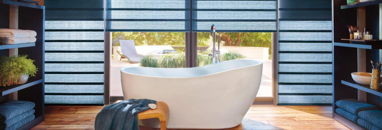 Motorized Luxury Blinds in Bathroom | Gotcha Covered